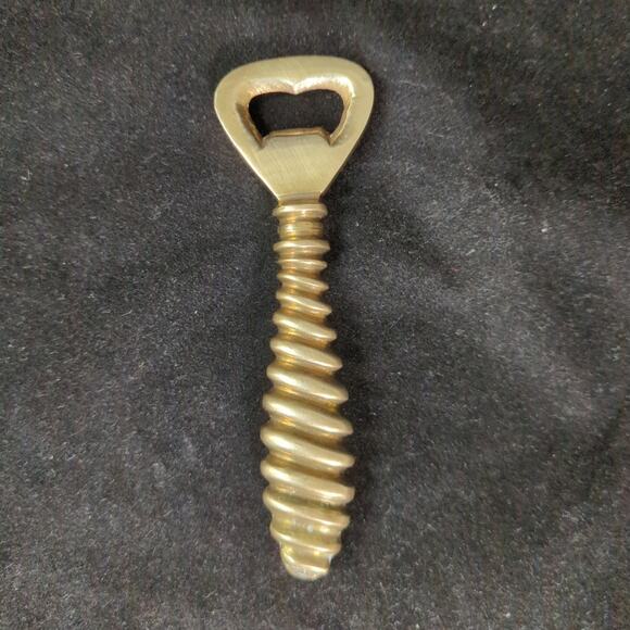 Vintage Solid Brass Bottle Opener Spiral Handle Decorative Barware - Picture 1 of 5